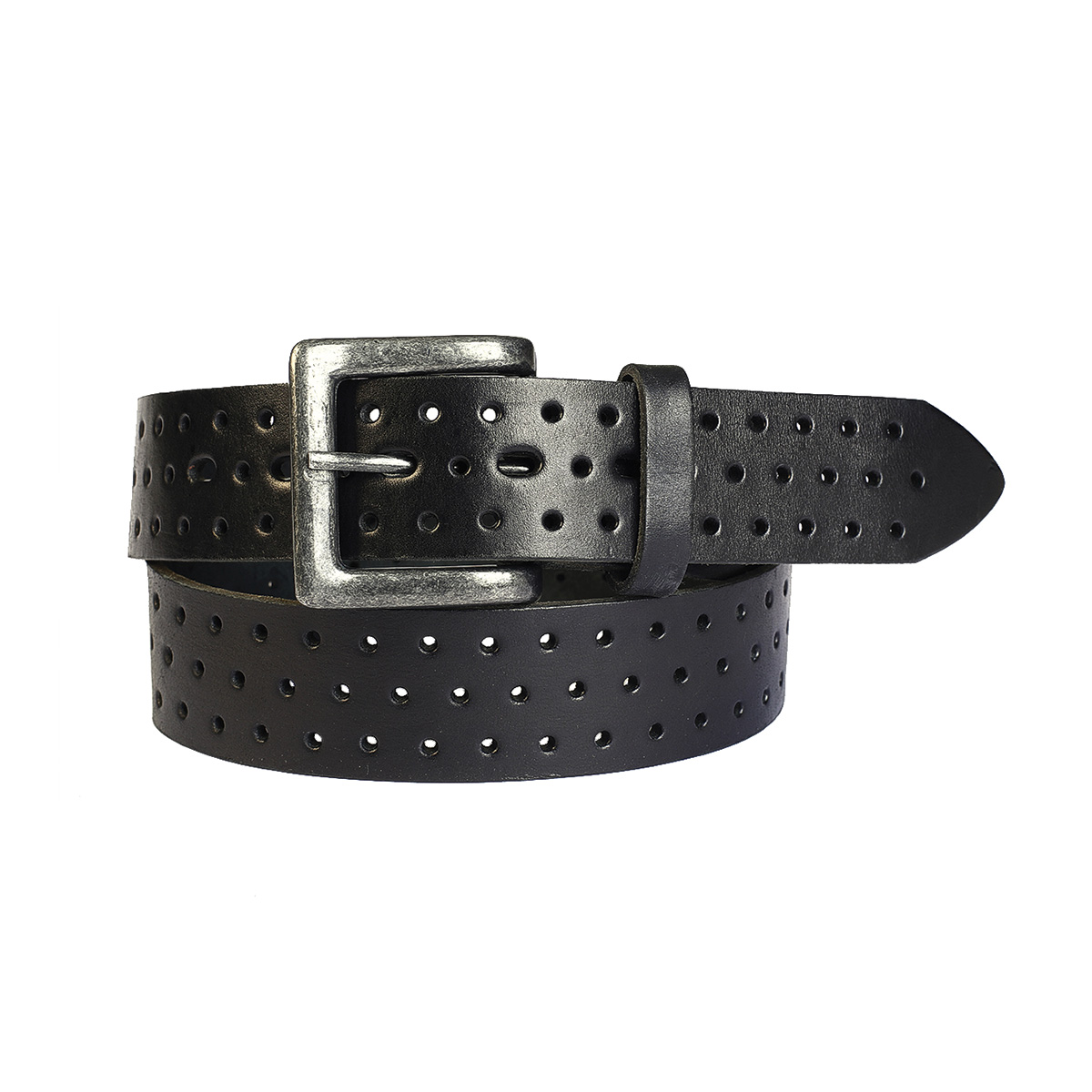 Cinturon Studebaker Forest Picado Cuero Negro