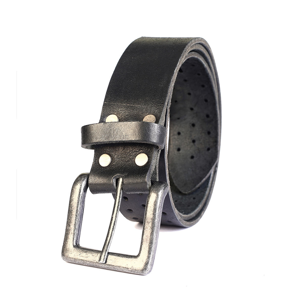 Cinturon Studebaker Forest Picado Cuero Negro - Imagen 5