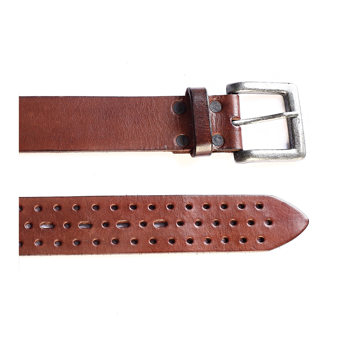 Cinturon Studebaker Forest Picado Cuero Marron - Imagen 4