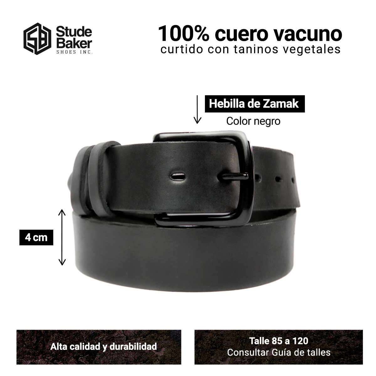 Cinturon Studebaker Detroit Cuero Negro - Imagen 6