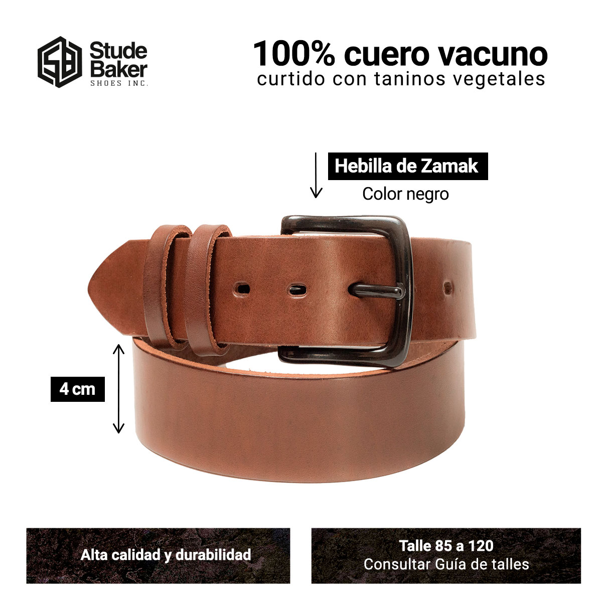 Cinturon Studebaker Detroit Cuero Marron - Imagen 6
