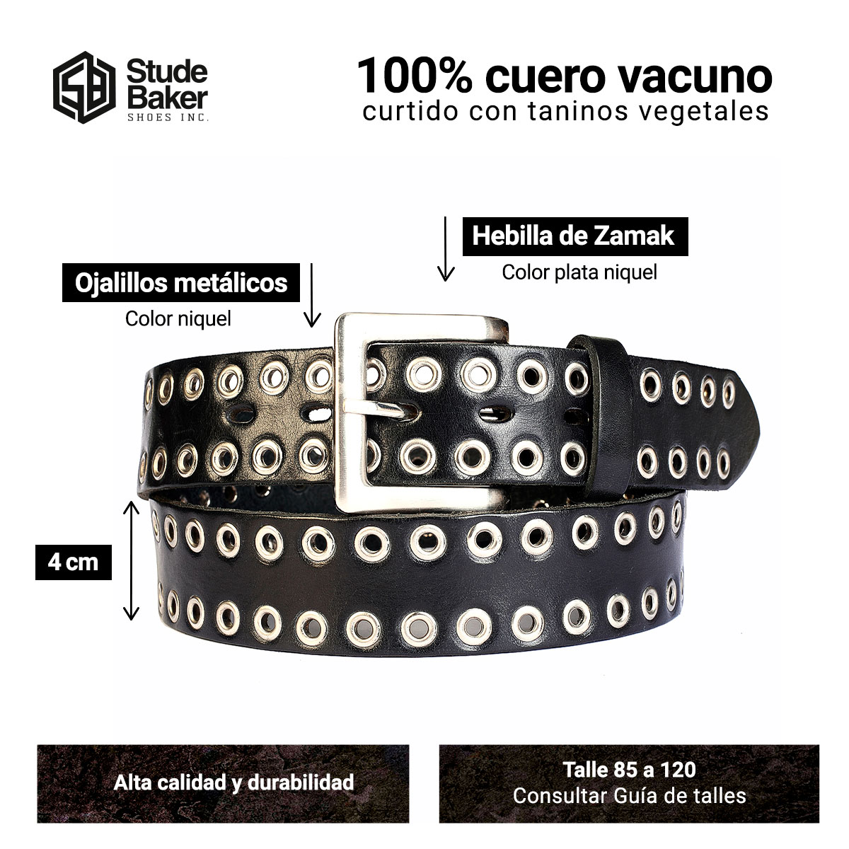 Cinturon Studebaker Magnum Cuero Negro - Imagen 6