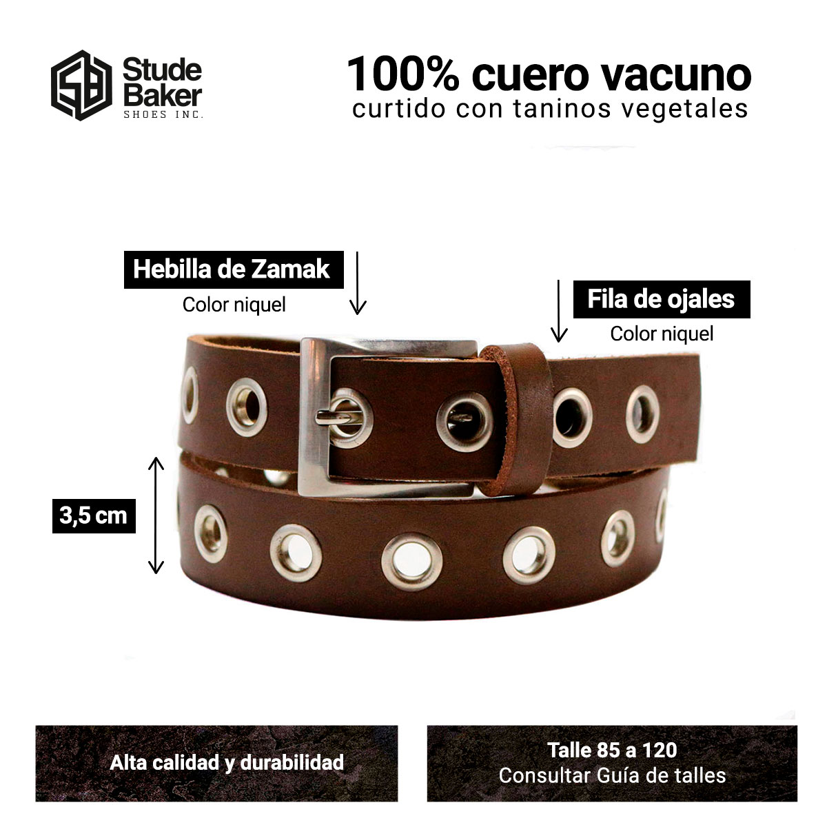 Cinturon Studebaker Ojal Cuero Marron - Imagen 2