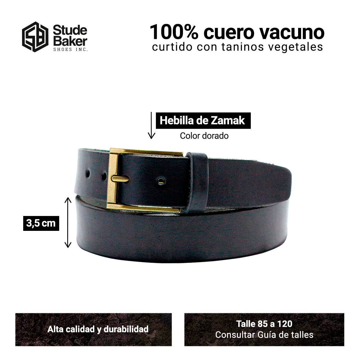 Cinturon Studebaker Cuero Pierce Negro - Imagen 5