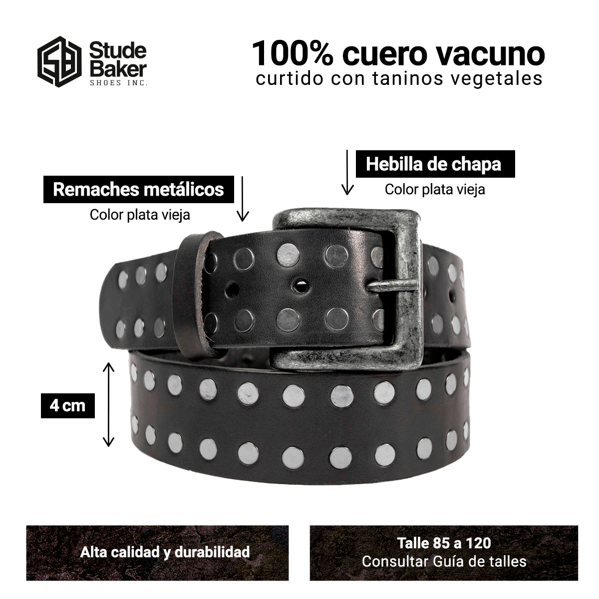 Cinturon Studebaker Race Cuero Negro - Imagen 6