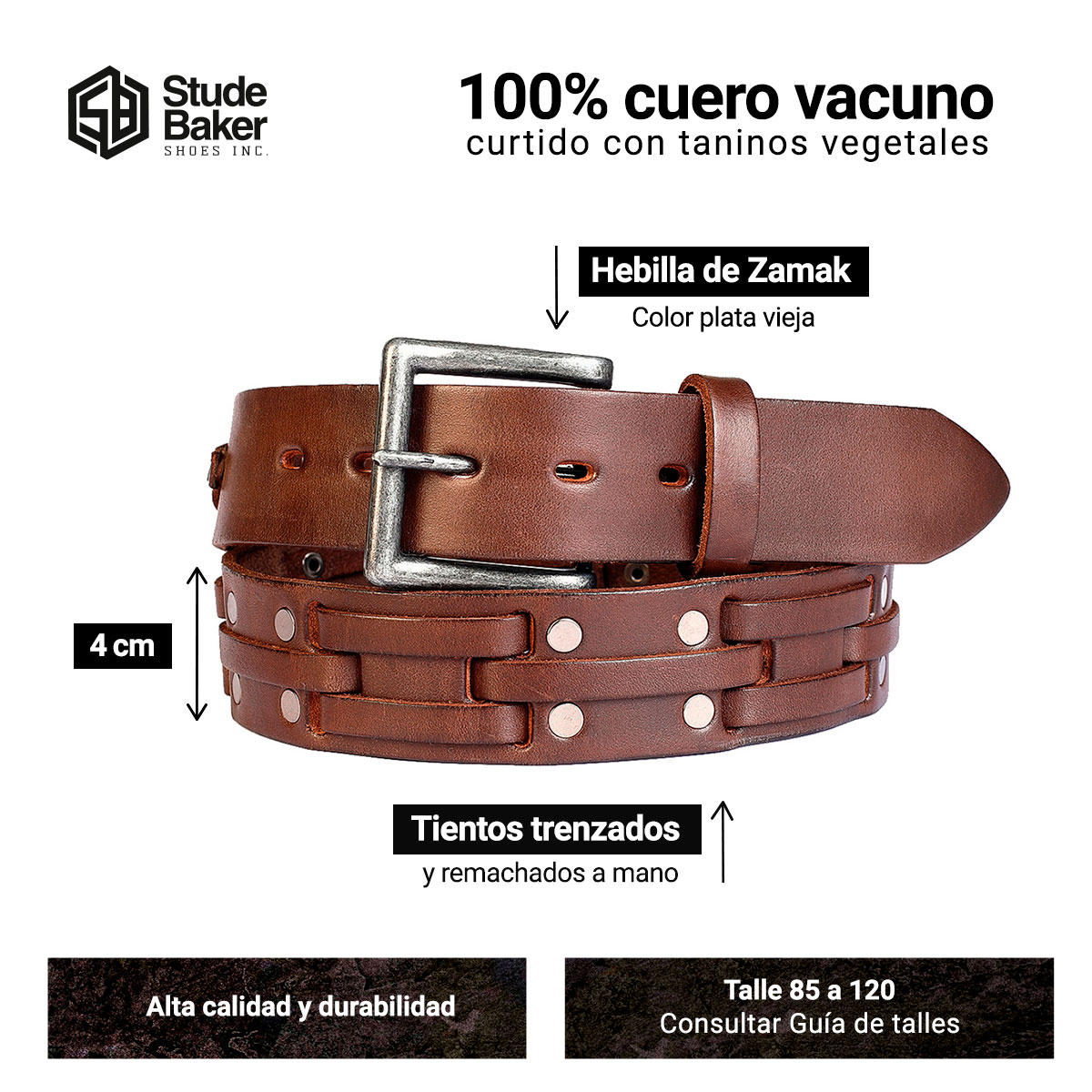 Cinturon Studebaker Thunder Cuero Marron - Imagen 6