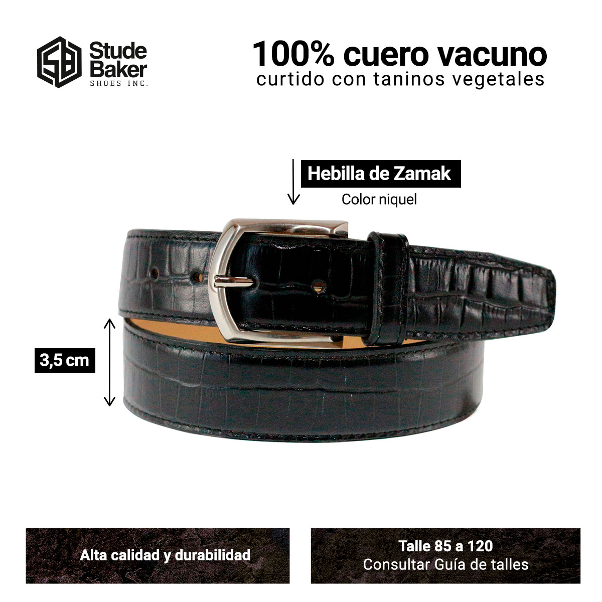 Cinturon Studebaker Croco Cuero Negro - Imagen 2