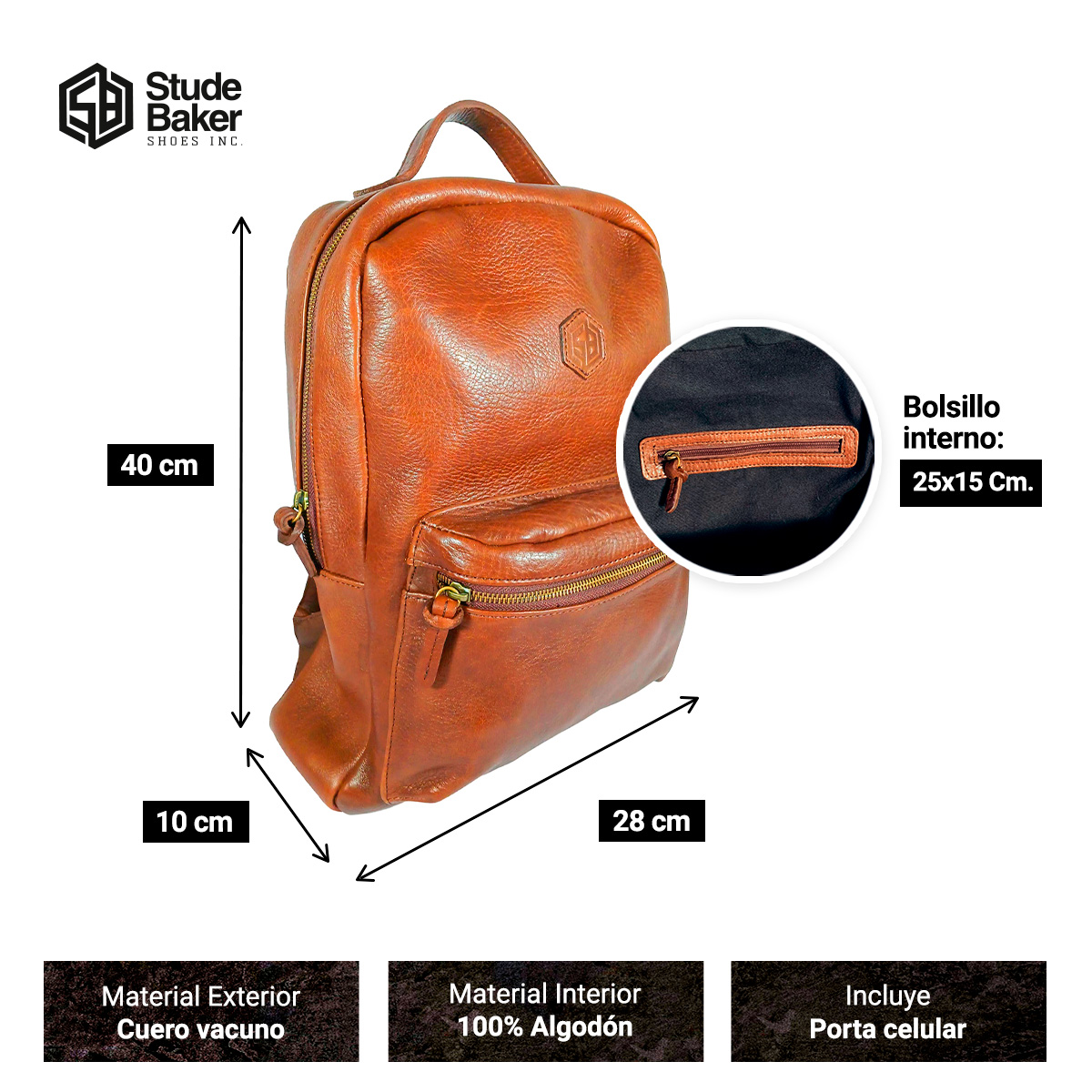 Mochila Studebaker Rider Cuero Suela - Imagen 5
